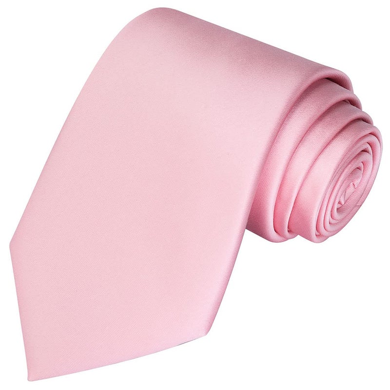 KissTies Pink Solid Tie Satin Wedding Ties Mens Necktie + Gift Box - Image 1